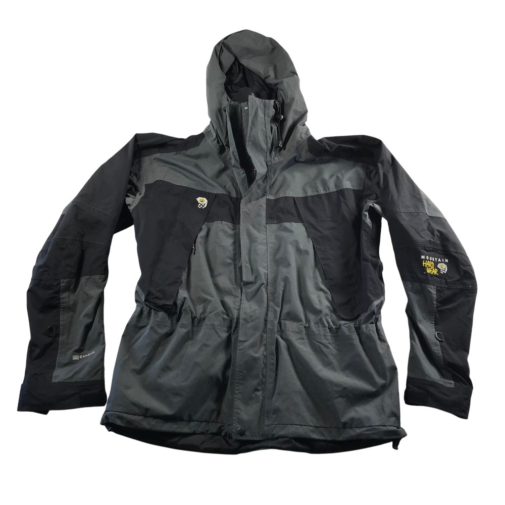 Mountain Hardwear Conduit Jacket Mens Large Grey Black Waterproof Hooded Shell